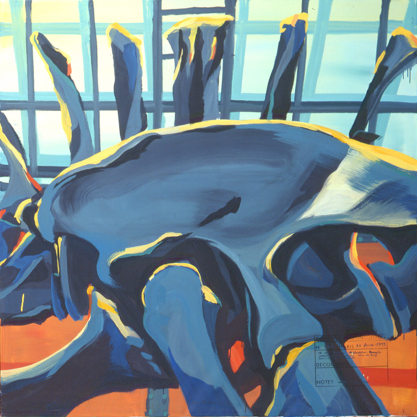 Fragment du "Diplonosaure" de Michelle AUBOIRON - Une peinture monumentale réalisée dans la grande galerie de paléontologie du Muséum d'Histoire Naturelle du Jardin des Plantes de Paris