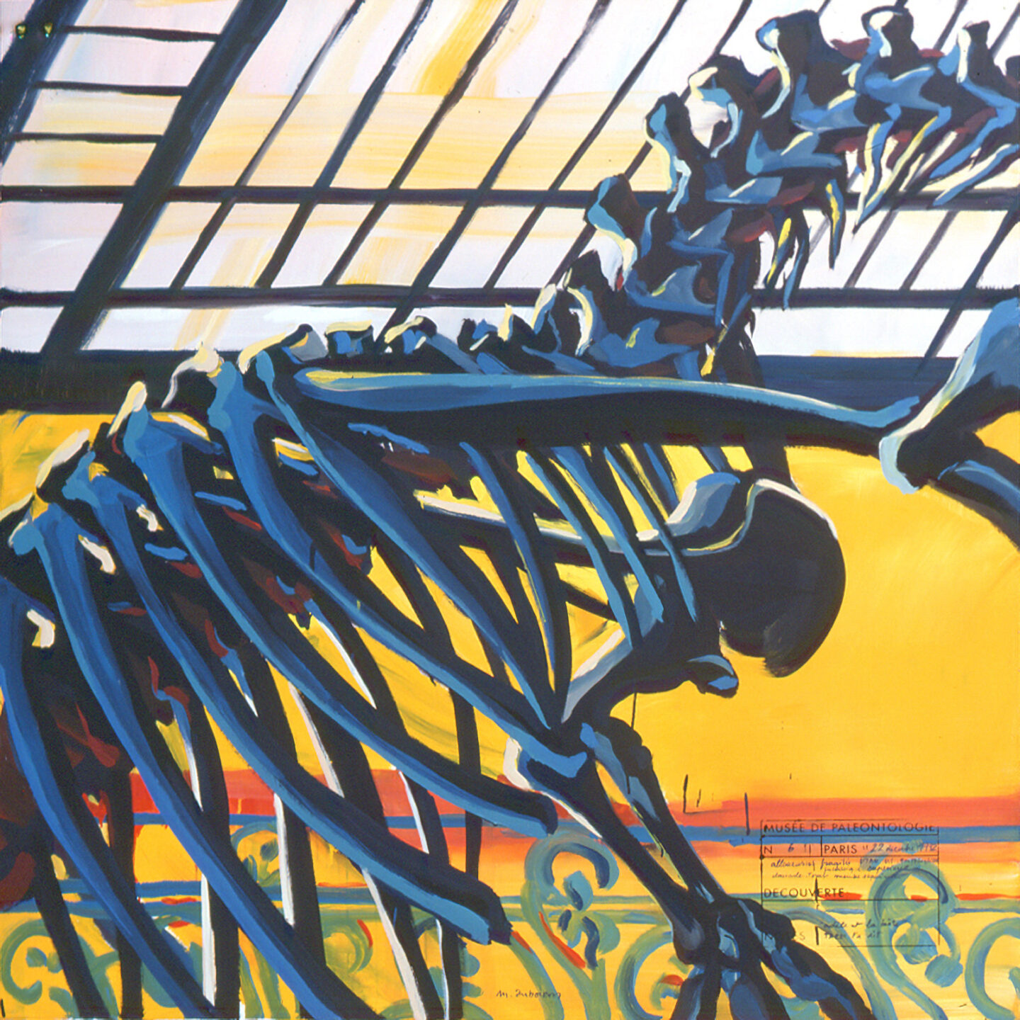 Fragment du "Diplonosaure" de Michelle AUBOIRON - Une peinture monumentale réalisée dans la grande galerie de paléontologie du Muséum d'Histoire Naturelle du Jardin des Plantes de Paris