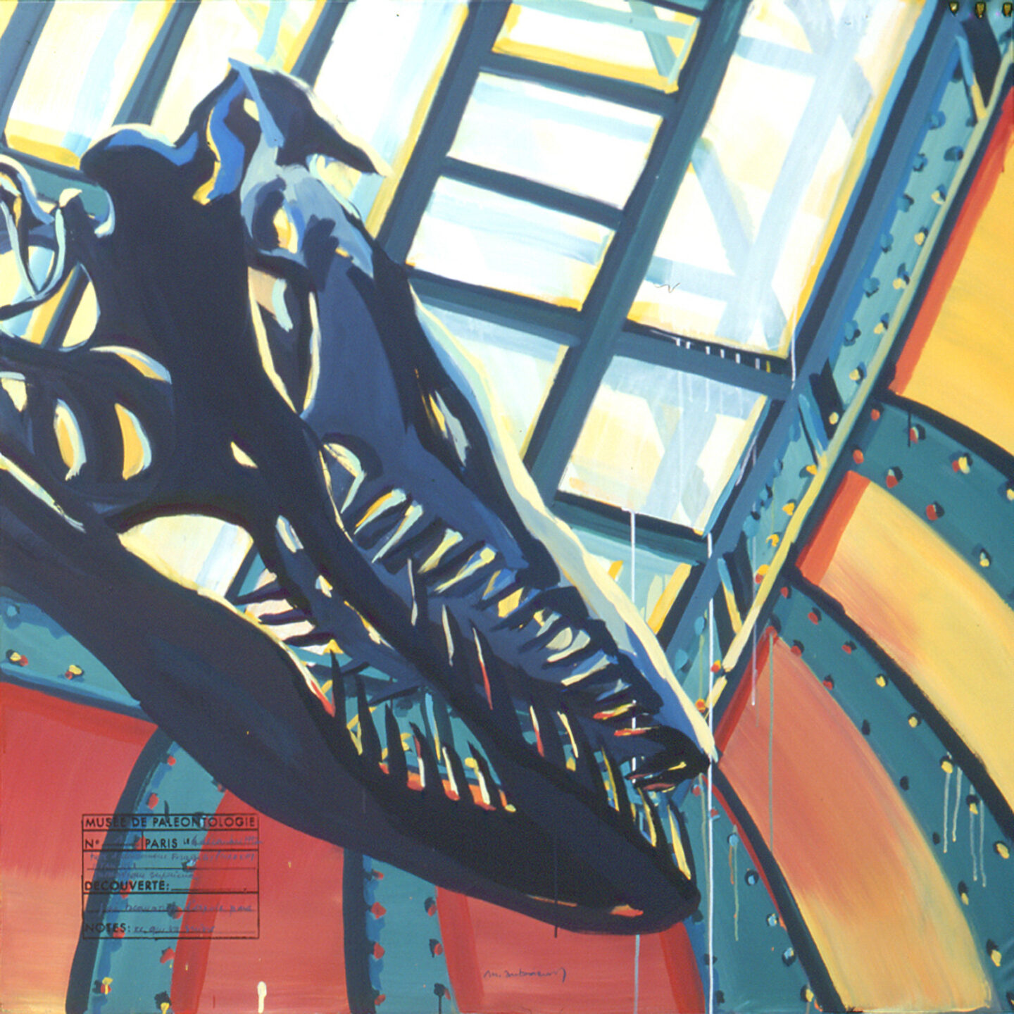 Fragment du "Diplonosaure" de Michelle AUBOIRON - Une peinture monumentale réalisée dans la grande galerie de paléontologie du Muséum d'Histoire Naturelle du Jardin des Plantes de Paris