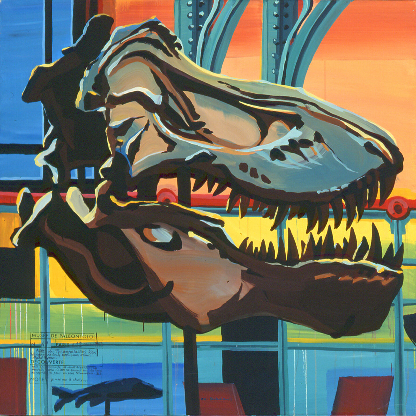 Fragment du "Diplonosaure" de Michelle AUBOIRON - Une peinture monumentale réalisée dans la grande galerie de paléontologie du Muséum d'Histoire Naturelle du Jardin des Plantes de Paris