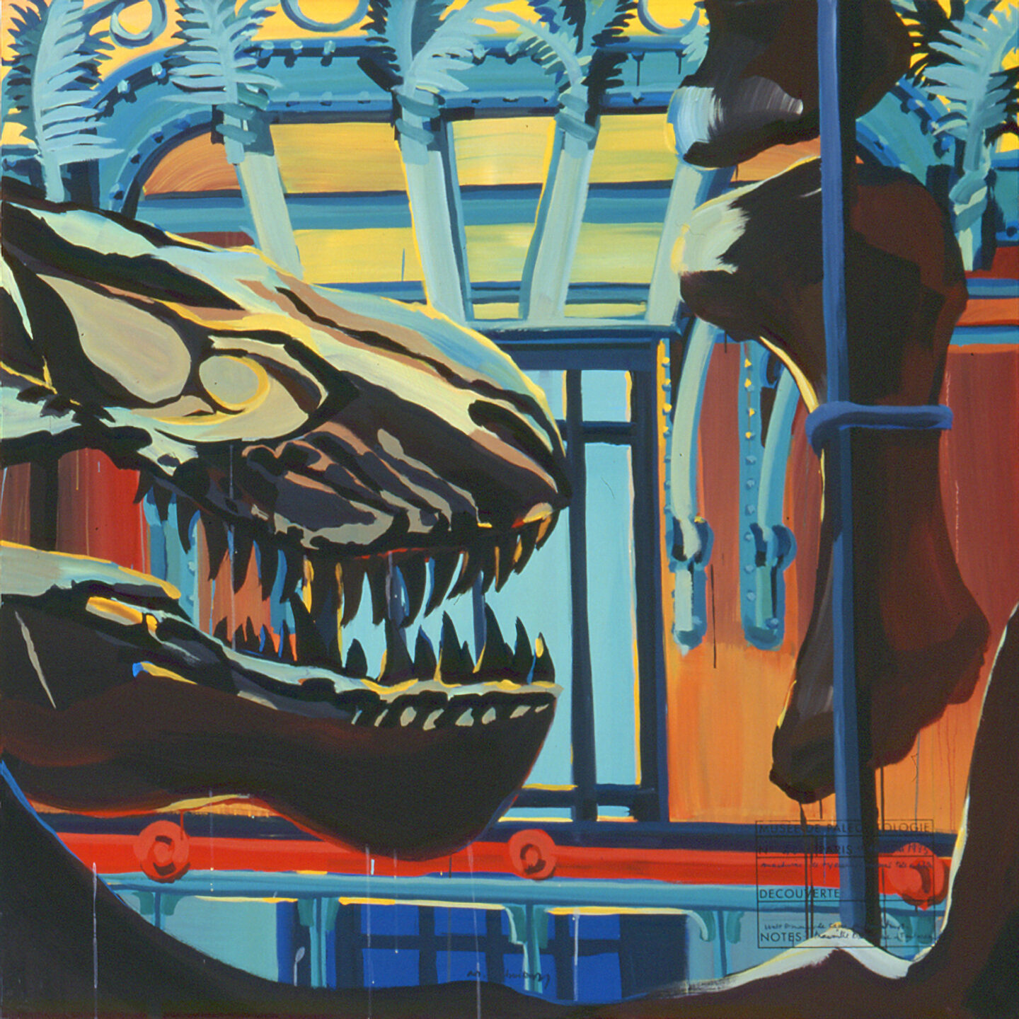 Fragment du "Diplonosaure" de Michelle AUBOIRON - Une peinture monumentale réalisée dans la grande galerie de paléontologie du Muséum d'Histoire Naturelle du Jardin des Plantes de Paris