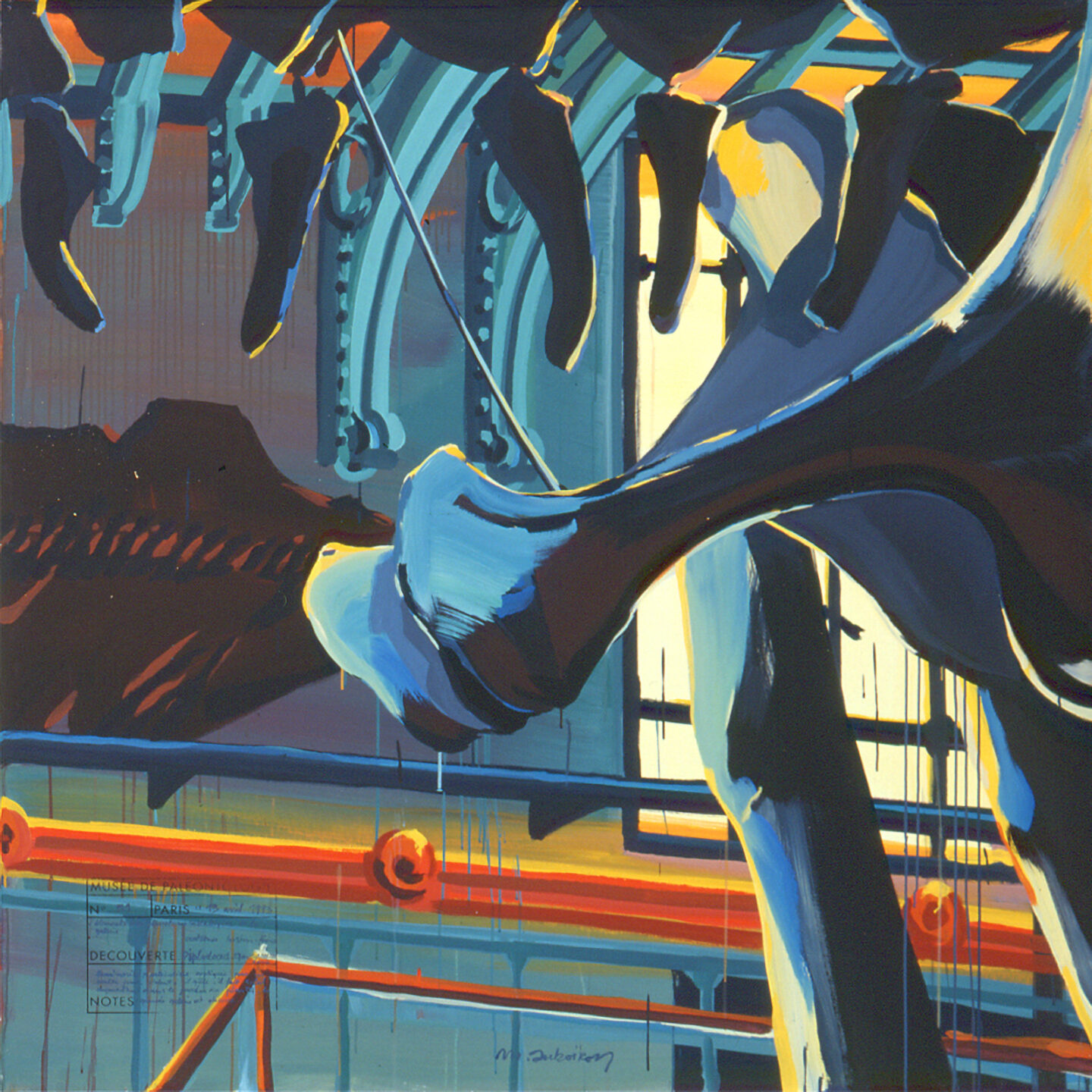 Fragment du "Diplonosaure" de Michelle AUBOIRON - Une peinture monumentale réalisée dans la grande galerie de paléontologie du Muséum d'Histoire Naturelle du Jardin des Plantes de Paris