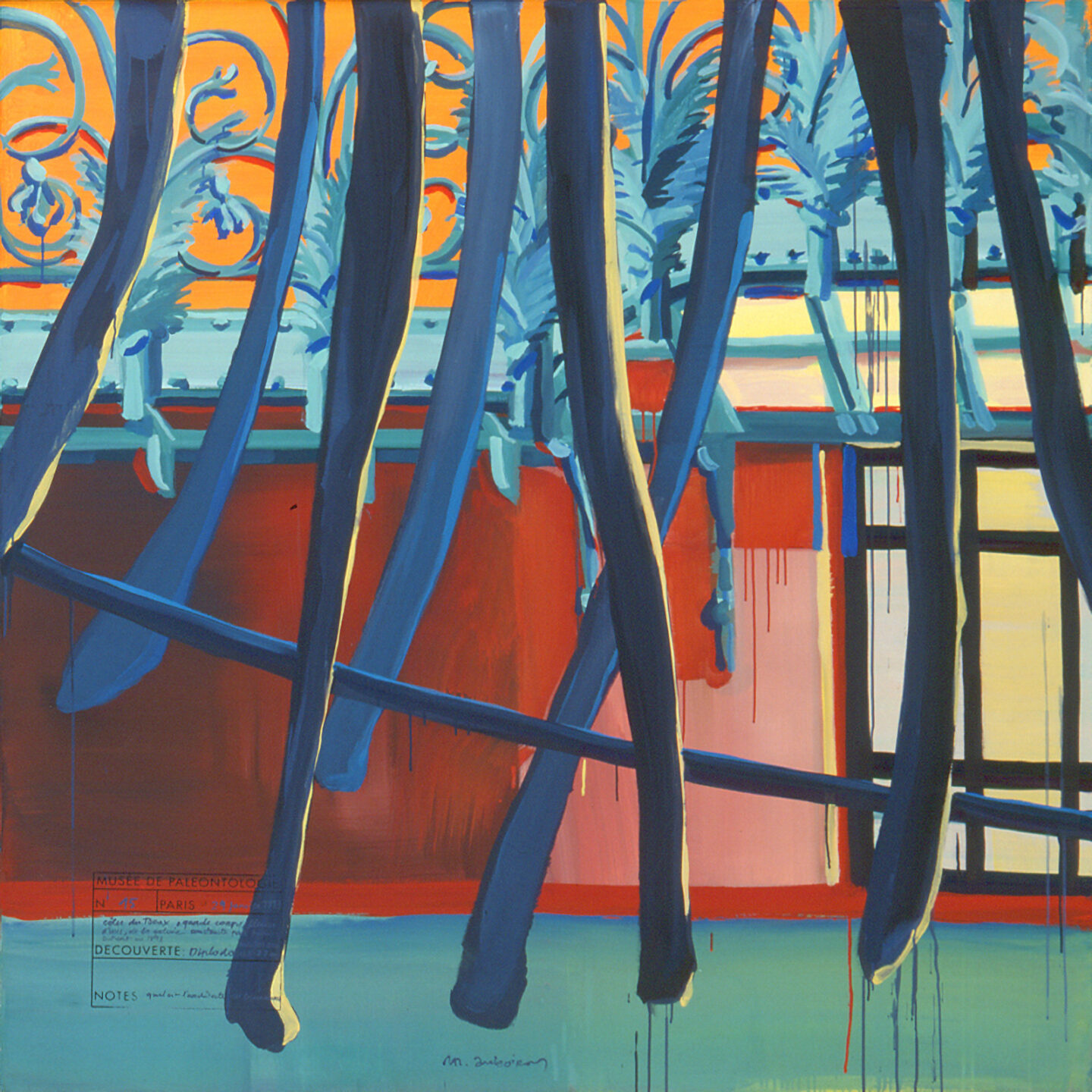 Fragment du "Diplonosaure" de Michelle AUBOIRON - Une peinture monumentale réalisée dans la grande galerie de paléontologie du Muséum d'Histoire Naturelle du Jardin des Plantes de Paris