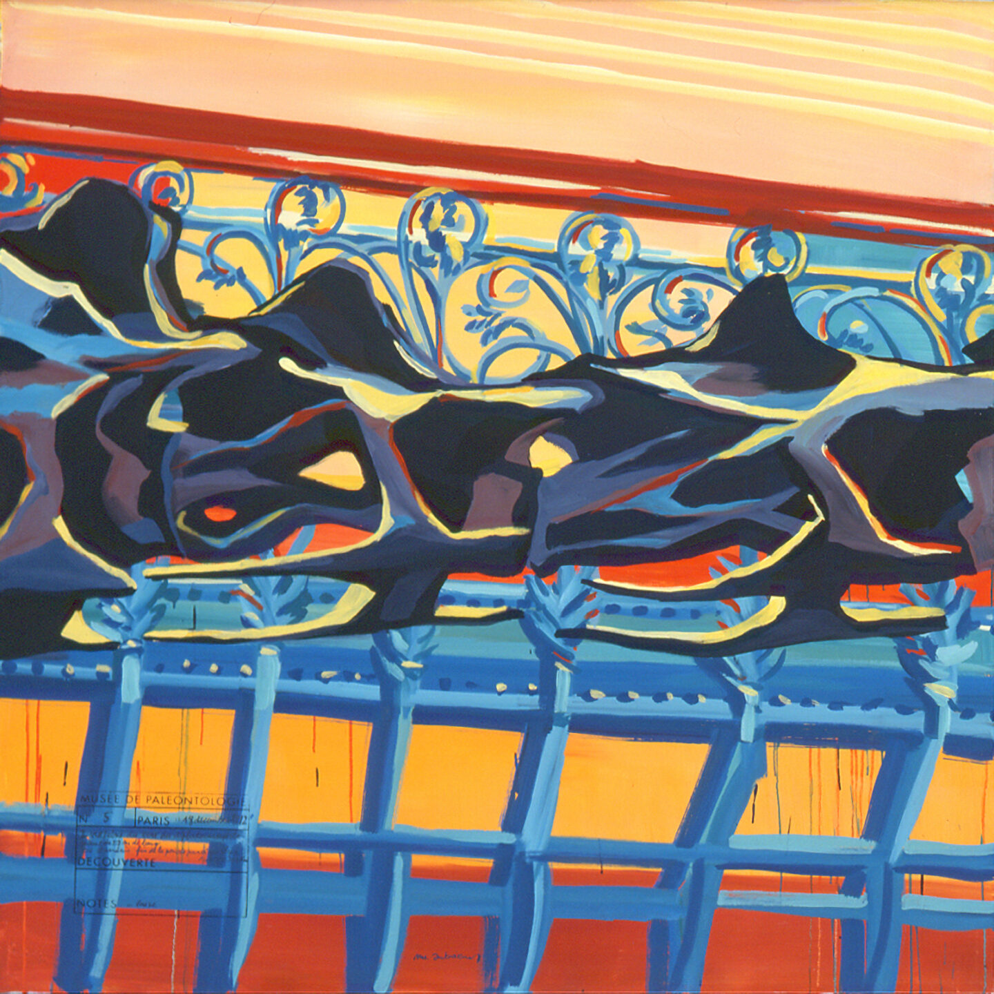 Fragment du "Diplonosaure" de Michelle AUBOIRON - Une peinture monumentale réalisée dans la grande galerie de paléontologie du Muséum d'Histoire Naturelle du Jardin des Plantes de Paris