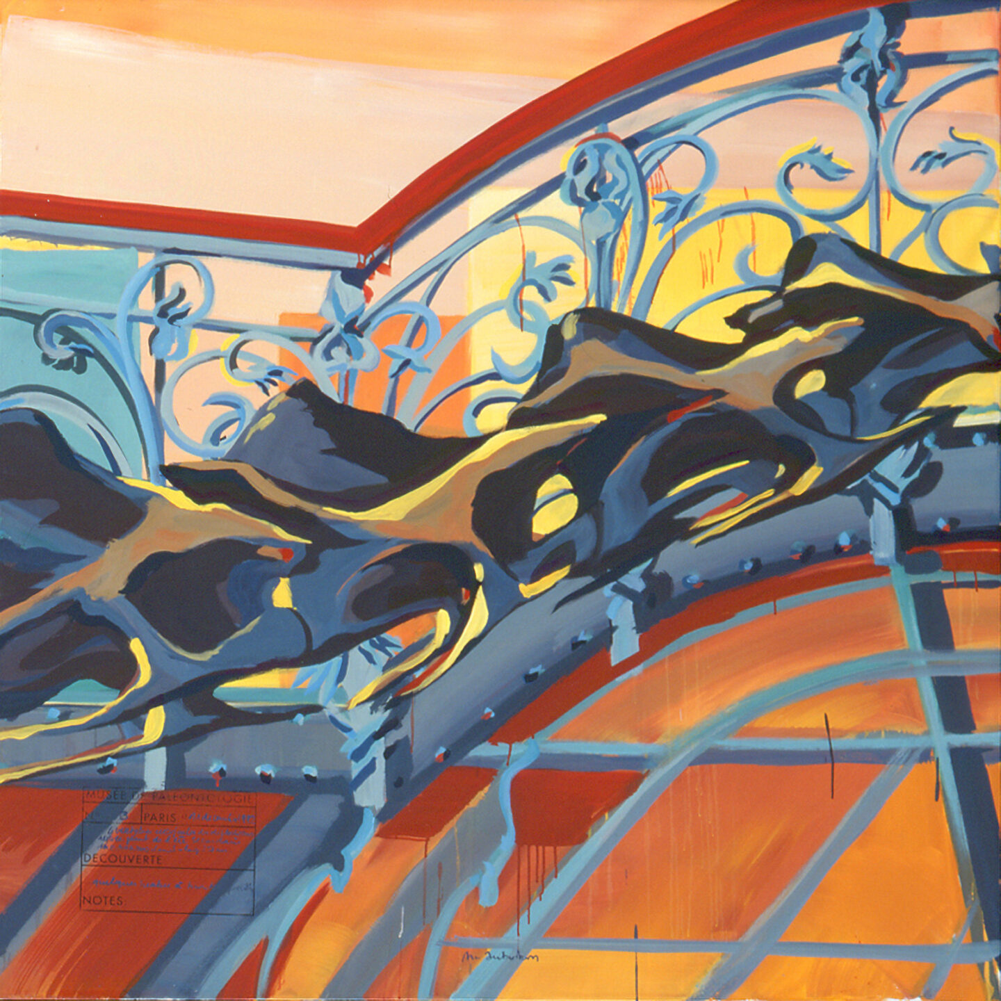 Fragment du "Diplonosaure" de Michelle AUBOIRON - Une peinture monumentale réalisée dans la grande galerie de paléontologie du Muséum d'Histoire Naturelle du Jardin des Plantes de Paris