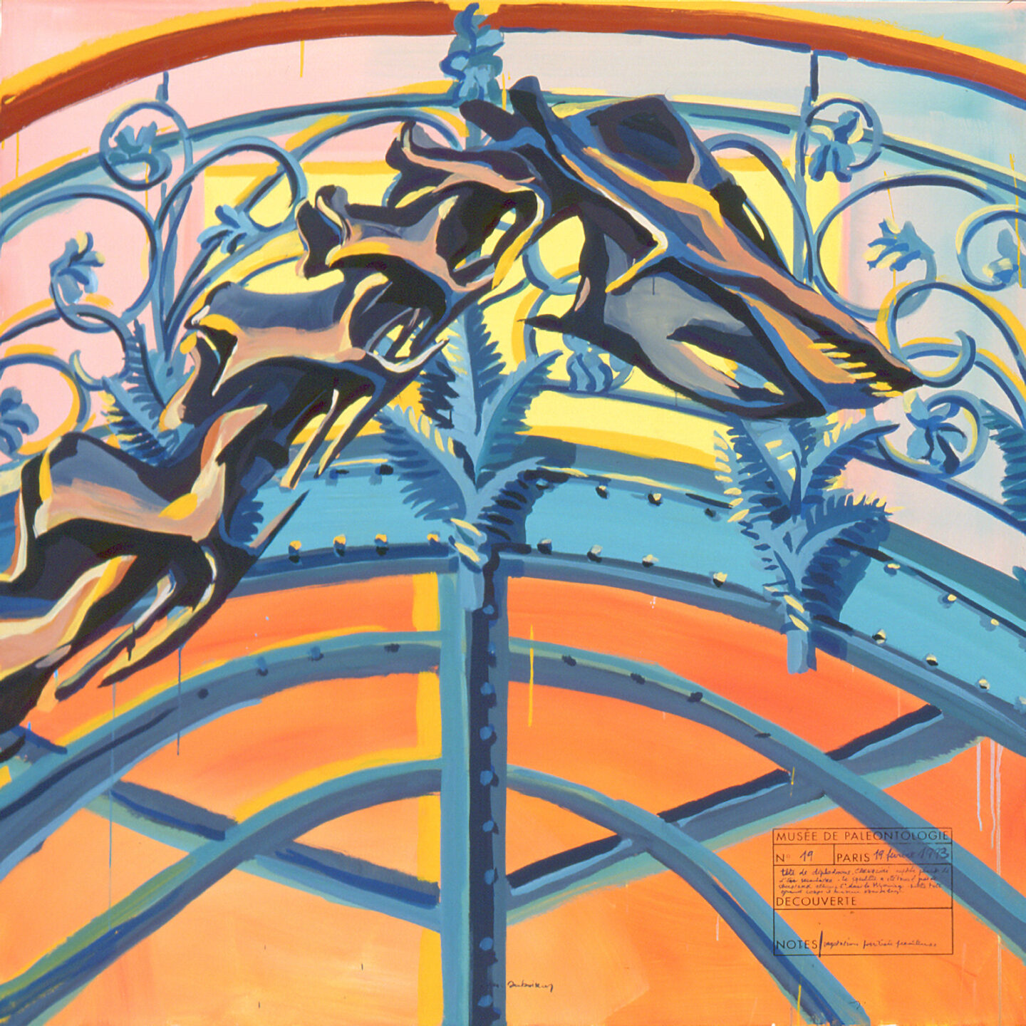 Fragment du "Diplonosaure" de Michelle AUBOIRON - Une peinture monumentale réalisée dans la grande galerie de paléontologie du Muséum d'Histoire Naturelle du Jardin des Plantes de Paris