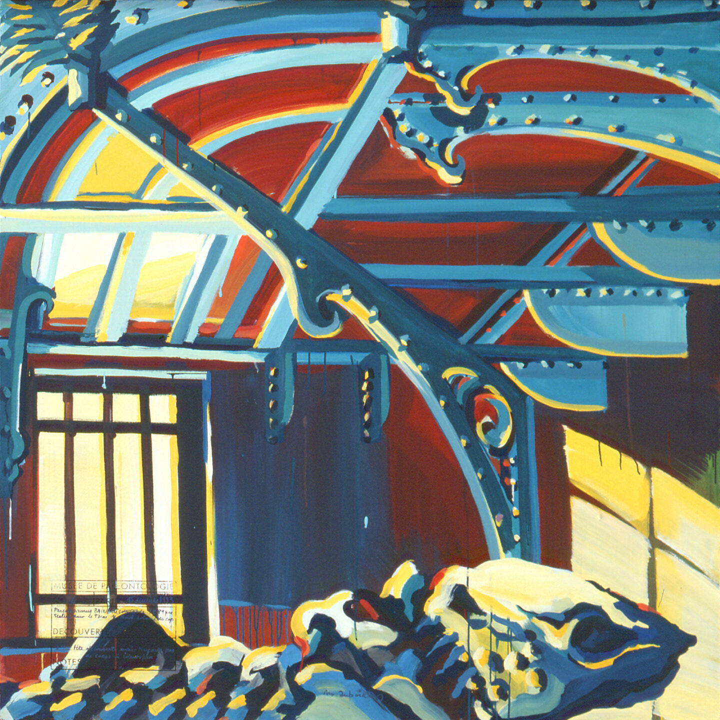 Fragment du "Diplonosaure" de Michelle AUBOIRON - Une peinture monumentale réalisée dans la grande galerie de paléontologie du Muséum d'Histoire Naturelle du Jardin des Plantes de Paris