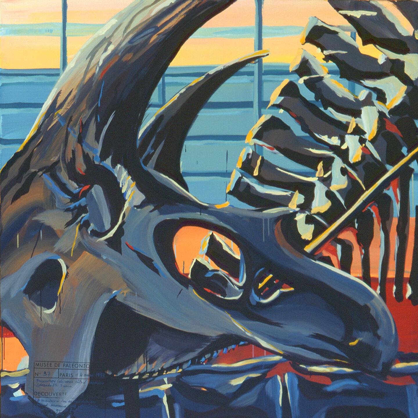 Fragment du "Diplonosaure" de Michelle AUBOIRON - Une peinture monumentale réalisée dans la grande galerie de paléontologie du Muséum d'Histoire Naturelle du Jardin des Plantes de Paris
