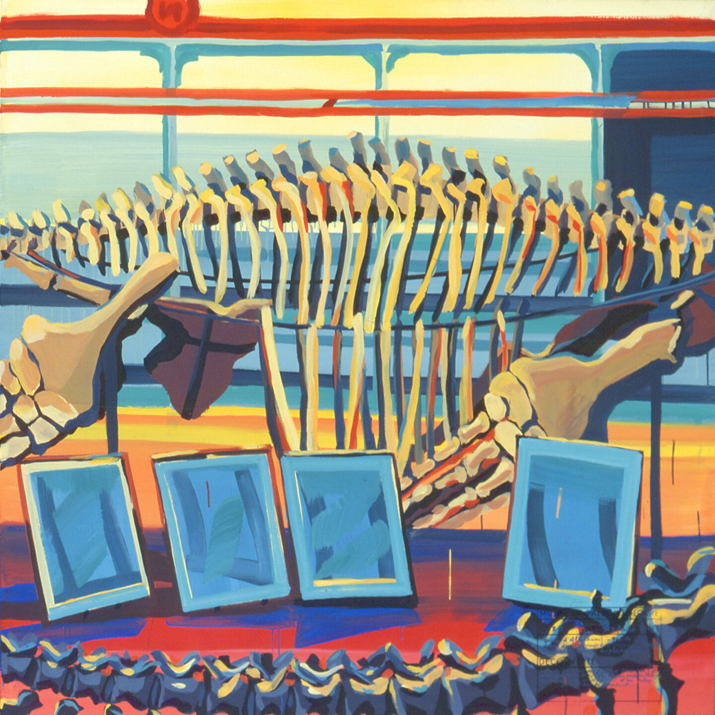 Fragment du "Diplonosaure" de Michelle AUBOIRON - Une peinture monumentale réalisée dans la grande galerie de paléontologie du Muséum d'Histoire Naturelle du Jardin des Plantes de Paris