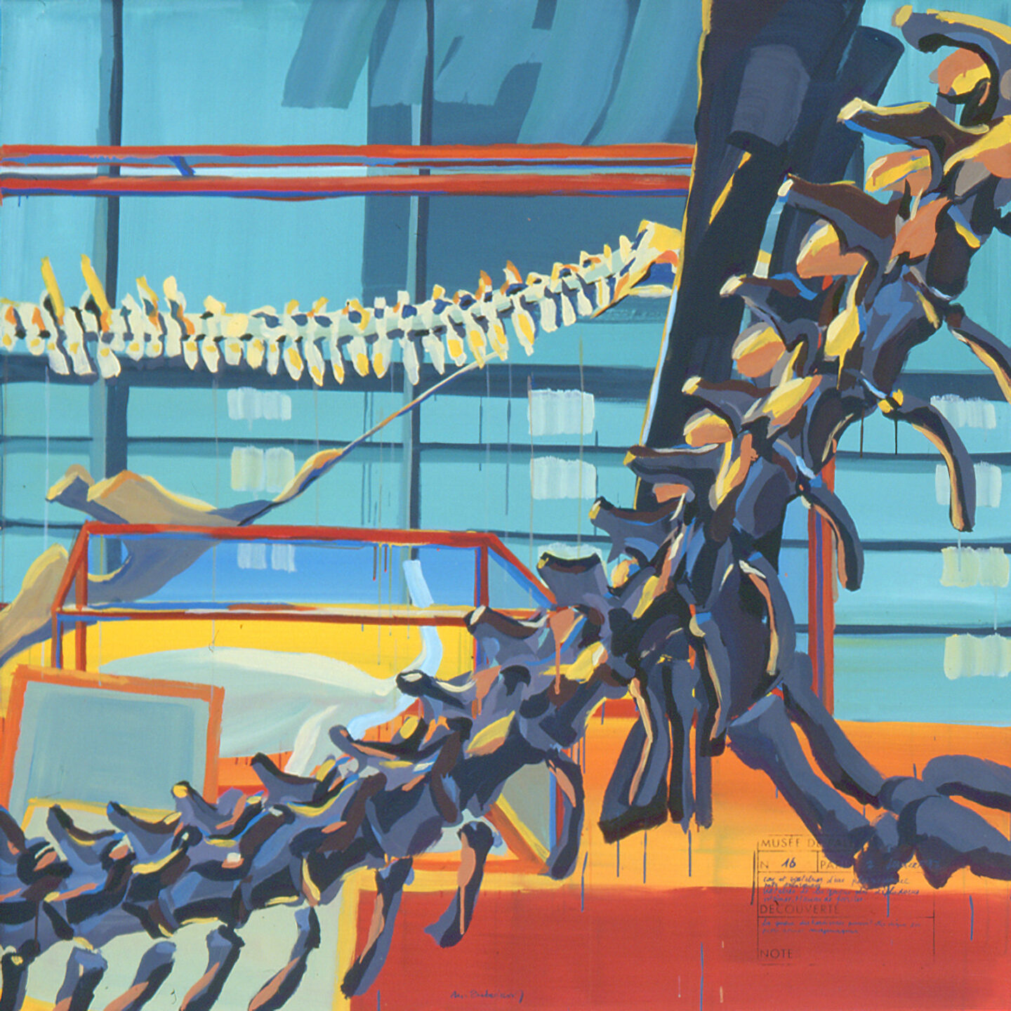 Fragment du "Diplonosaure" de Michelle AUBOIRON - Une peinture monumentale réalisée dans la grande galerie de paléontologie du Muséum d'Histoire Naturelle du Jardin des Plantes de Paris