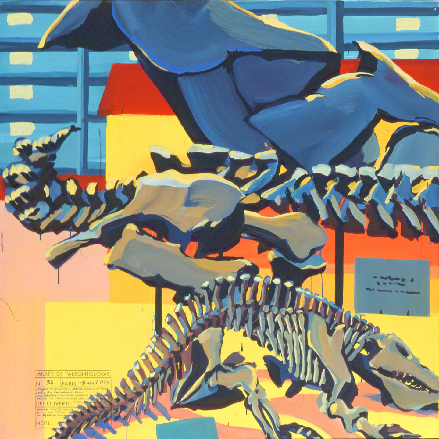 Fragment du "Diplonosaure" de Michelle AUBOIRON - Une peinture monumentale réalisée dans la grande galerie de paléontologie du Muséum d'Histoire Naturelle du Jardin des Plantes de Paris