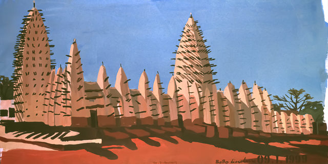 Le "Dakar" 1999 - La mosquée de Bobo Dioulasso - Burkina Faso - Peinture - acrylique sur toile de Michelle AUBOIRON
