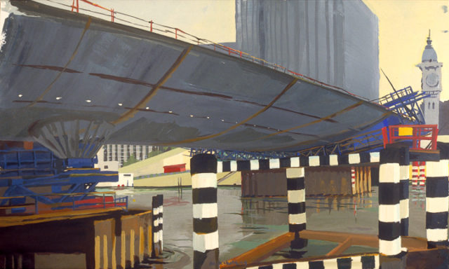 Le Pont Charles de Gaulle en construction - Acrylique sur toile - Peinture de la série "Les Ponts de Paris" de Michelle AUBOIRON