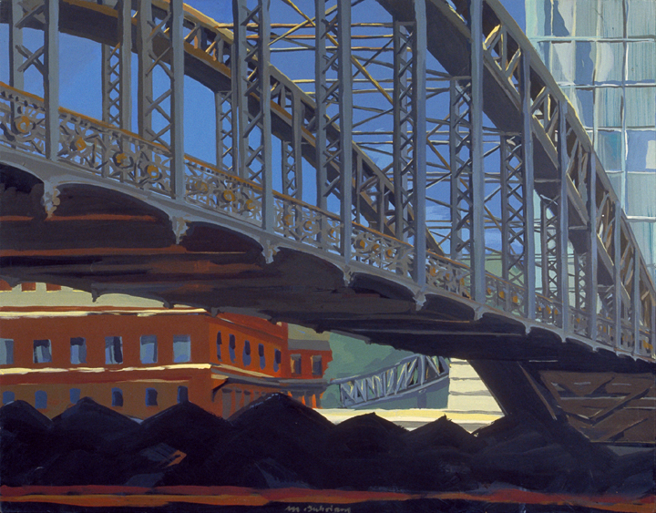 Passerelle d'Austerlitz - Acrylique sur toile - Peinture de la série "Les Ponts de Paris" de Michelle AUBOIRON