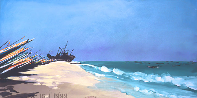 Le "Dakar" 1999 - Nouakchott - Mauritanie - Peinture - acrylique sur toile de Michelle AUBOIRON