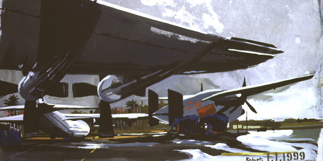 Le "Dakar" 1999 - Le Tarmac de Rabat - Maroc - Peinture - acrylique sur toile de Michelle AUBOIRON