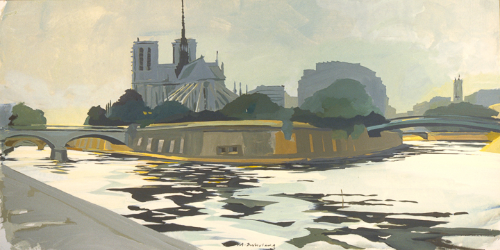 Pont de l'Archevéché, pont Saint-Louis et Notre-Dame - Acrylique sur toile - Peinture de la série "Les Ponts de Paris" de Michelle AUBOIRON
