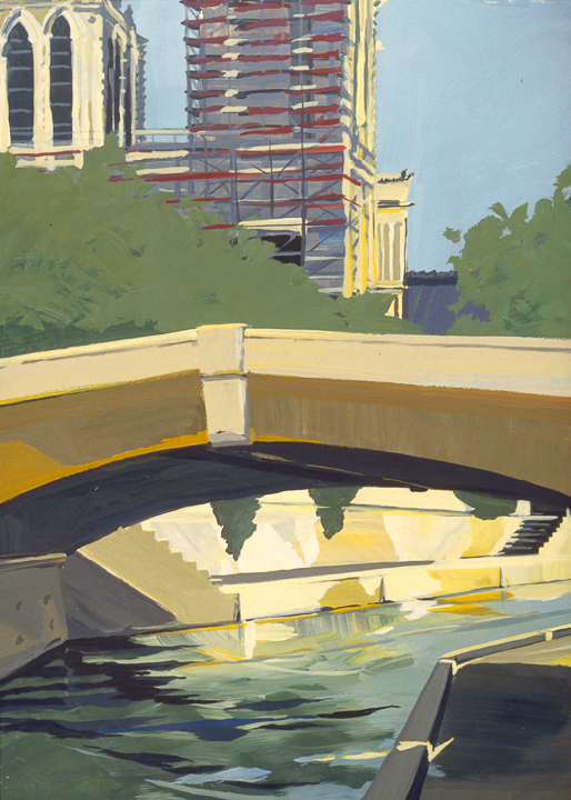 Petit Pont et Notre Dame - Acrylique sur toile - Peinture de la série "Les Ponts de Paris" de Michelle AUBOIRON