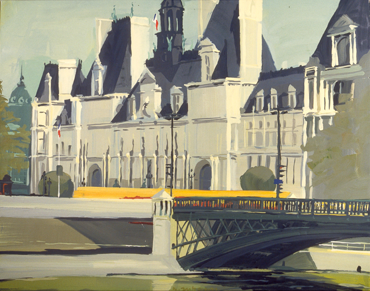 Pont d'Arcole et Mairie de Paris - Acrylique sur toile - Peinture de la série "Les Ponts de Paris" de Michelle AUBOIRON