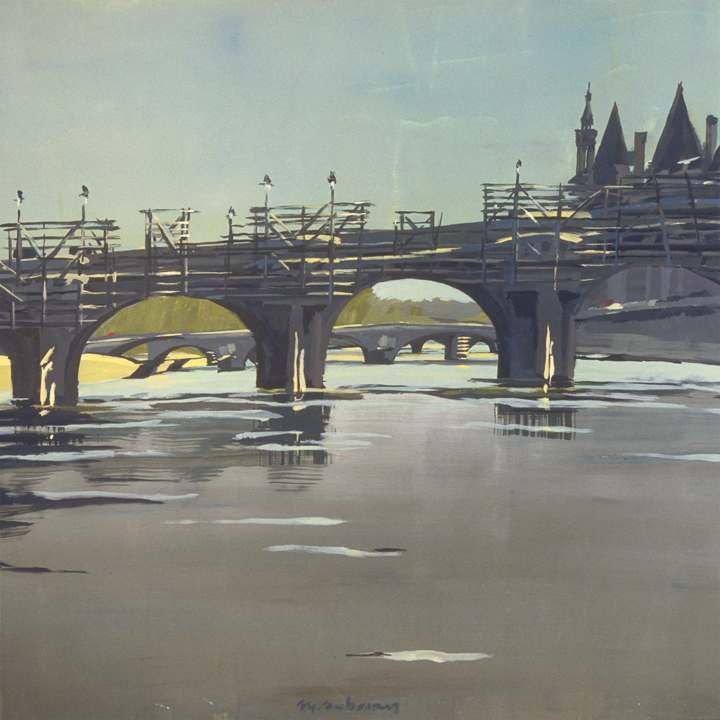 Pont Neuf en rénovation et la Conciergerie - Acrylique sur toile - Peinture de la série "Les Ponts de Paris" de Michelle AUBOIRON