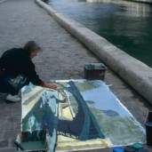 Michelle-Auboiron-peint-in-situ-les-Ponts-de-Paris-Photo-Anne-Sarter-19 thumbnail