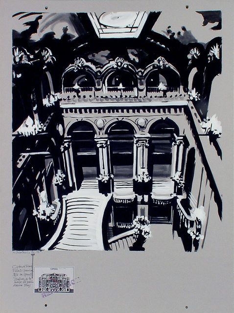 Peinture de l'Opéra Garnier par Michelle AUBOIRON - acrylique sur carton - 140 x 100 cm