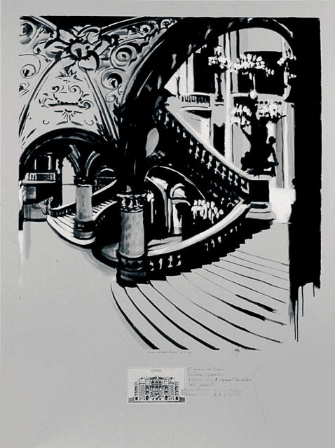 Peinture de l'Opéra Garnier par Michelle AUBOIRON - acrylique sur carton - 140 x 100 cm