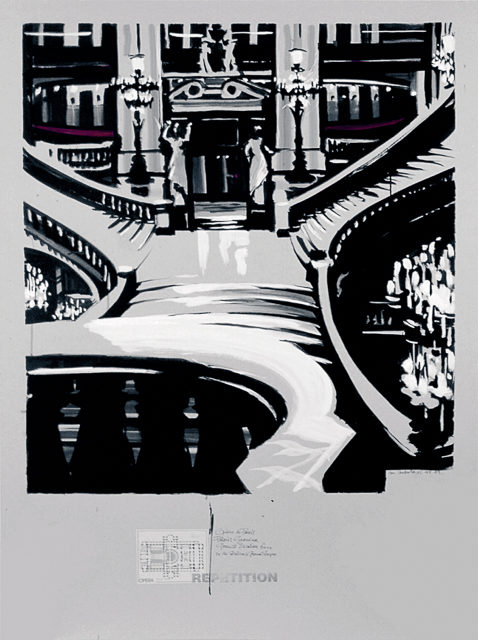 Peinture de l'Opéra Garnier par Michelle AUBOIRON - acrylique sur carton - 140 x 100 cm