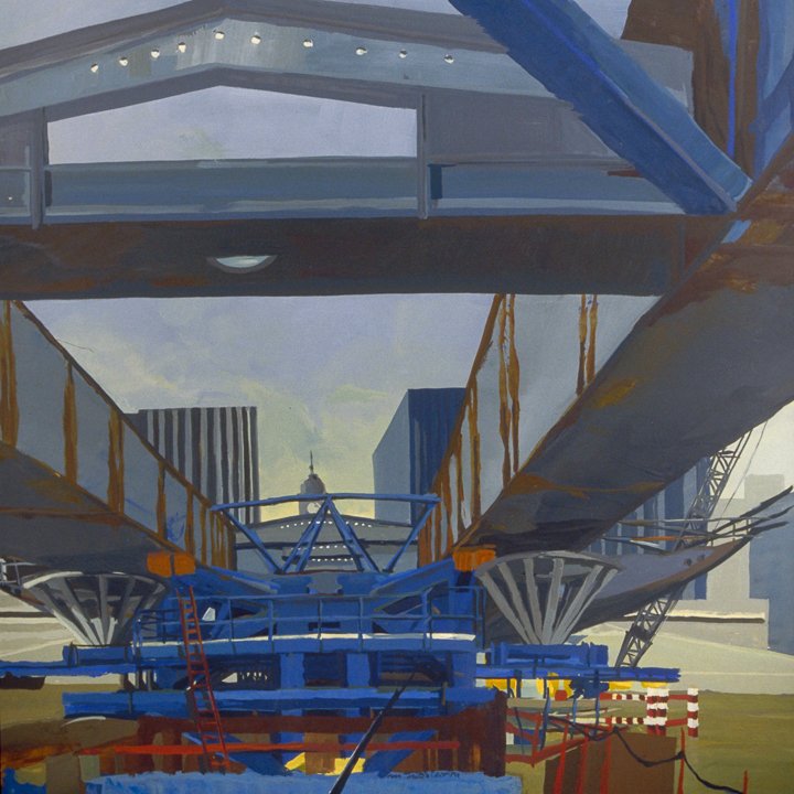 Le Pont Charles de Gaulle en construction - Acrylique sur toile - Peinture de la série "Les Ponts de Paris" de Michelle AUBOIRON